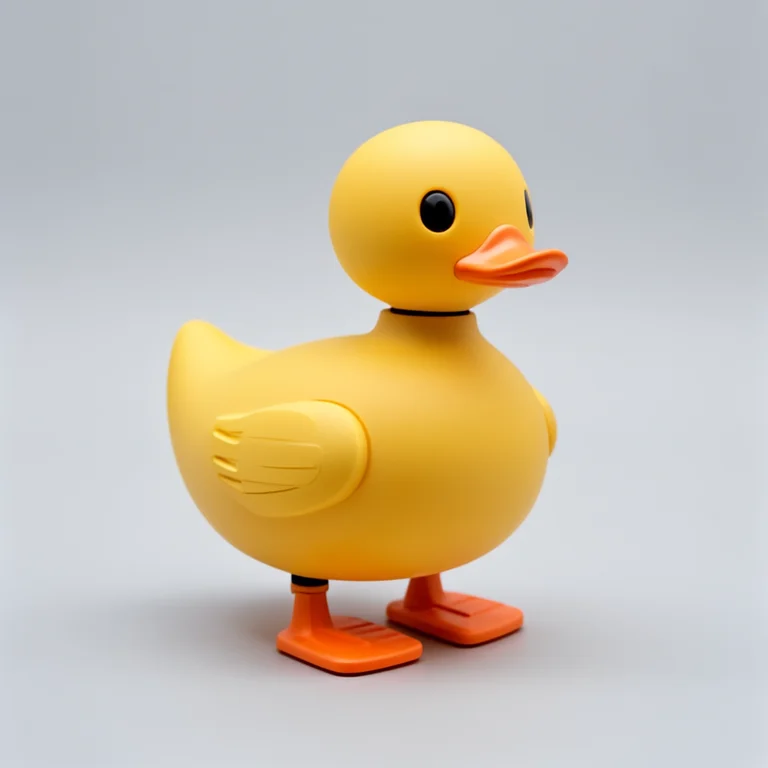 Iris-3B image for: a small robot duck in sunflower-yellow plastic, with orange feet